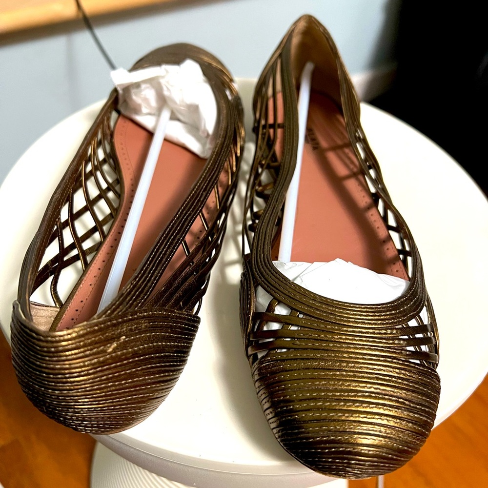 Alaia Alaïa Paris pre owned very good bronze leather ballet flats Sz40.5 Italy